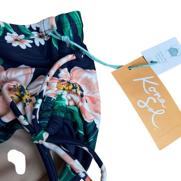 Kona Sol Women's Plus Size Shirred Side-Tie Sea Breeze Bikini Bottom - 14W - NWT - Picture 2 of 6